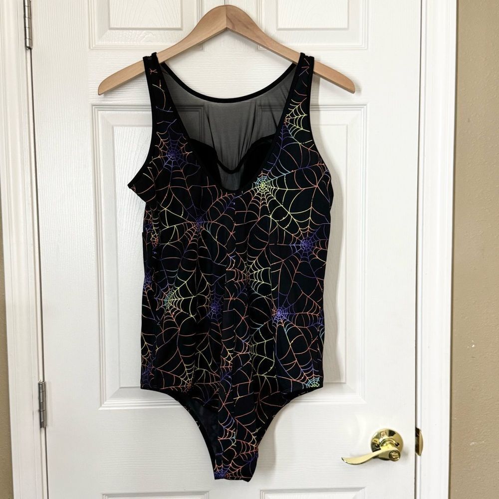 Torrid Rainbow Web Print Mesh High Neck One Piece Swimsuit Size 3X - Picture 6 of 11